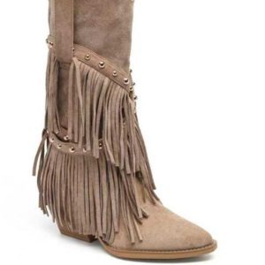 Western Mid-Calf Boots -Beige