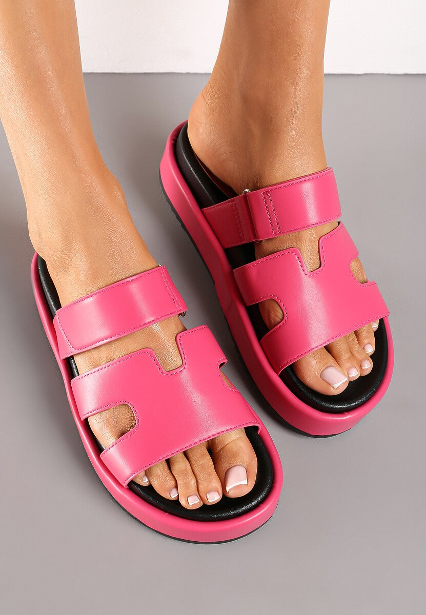 Cut-Out Design Slide Sandals -Fuchsia - Image 2