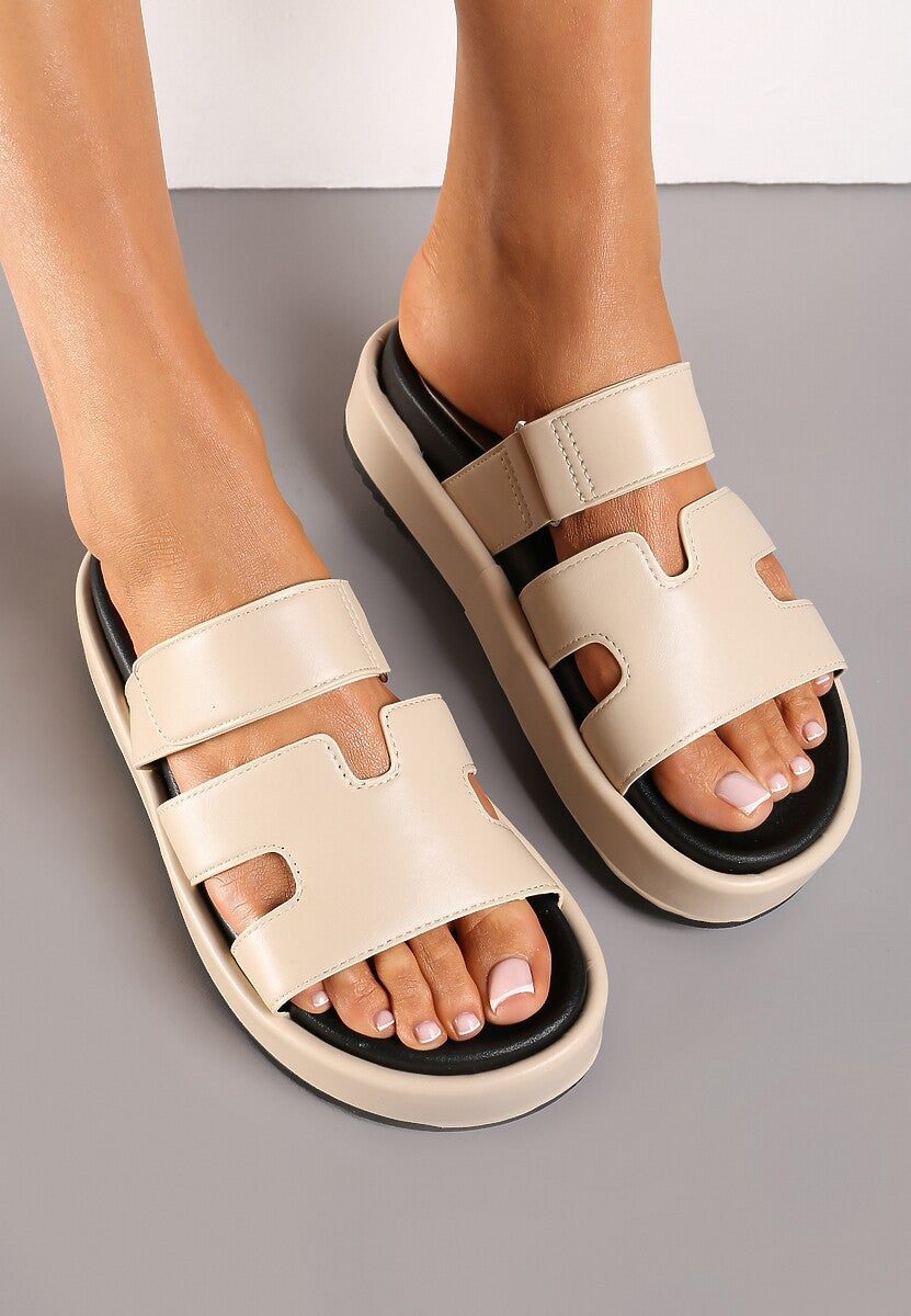 Cut-Out Design Slide Sandals -Beige - Image 2