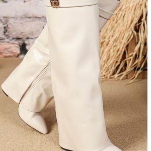 Luxury Over-the-Knee Faux Leather Boots -Beige