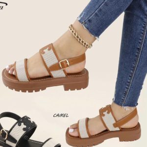 Platform Sandals with Buckle Strap -Camel