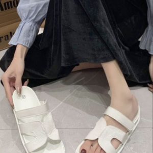 Double Strap Slide Sandals -White