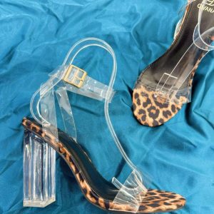 Leopard Print & Clear Strap Block Heel