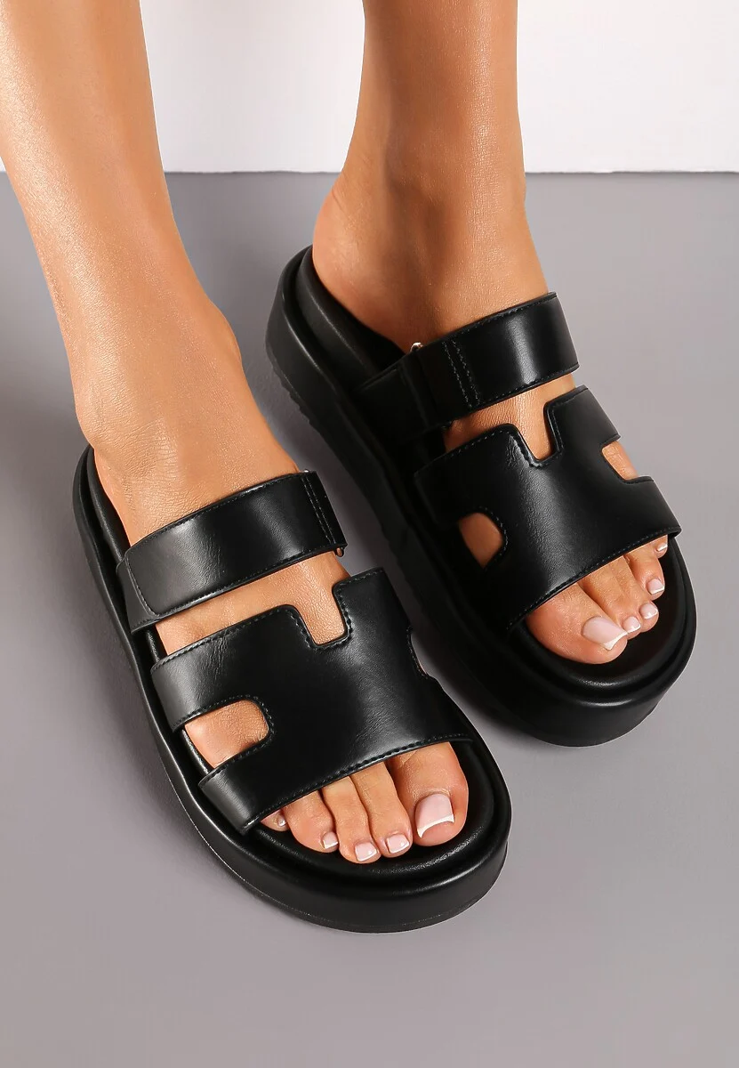 Cut-Out Design Slide Sandals -Black - Image 2