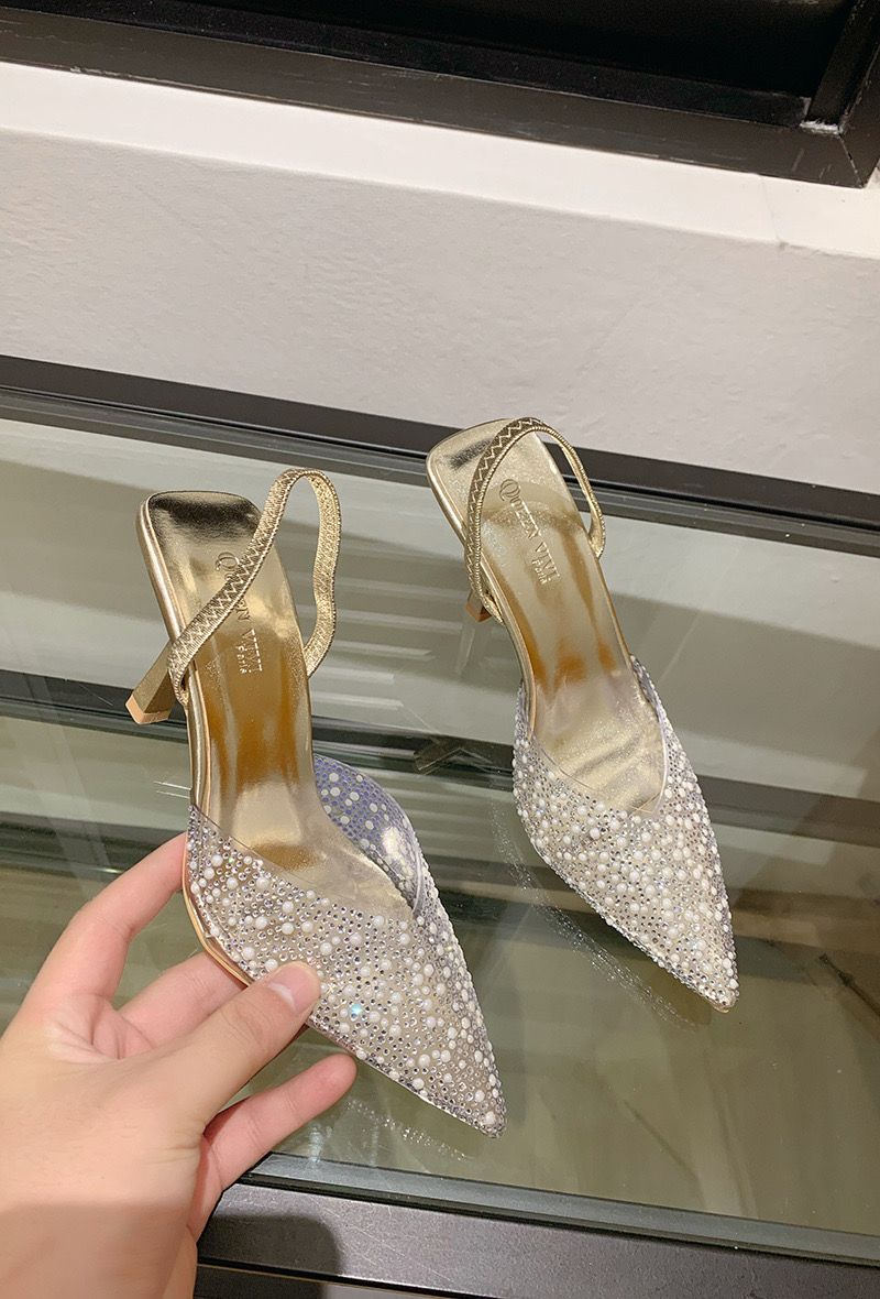 Crystal-Embellished Pointed-Toe Slingback Heels -Gold - Image 2